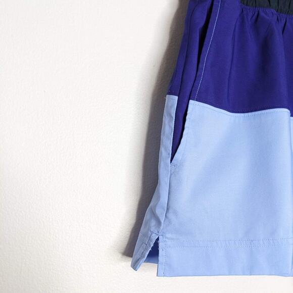 Athleta Blue Oahu Colorblock Shorts Drawstring Waist Back Zip Pocket Size 8 - Picture 5 of 9